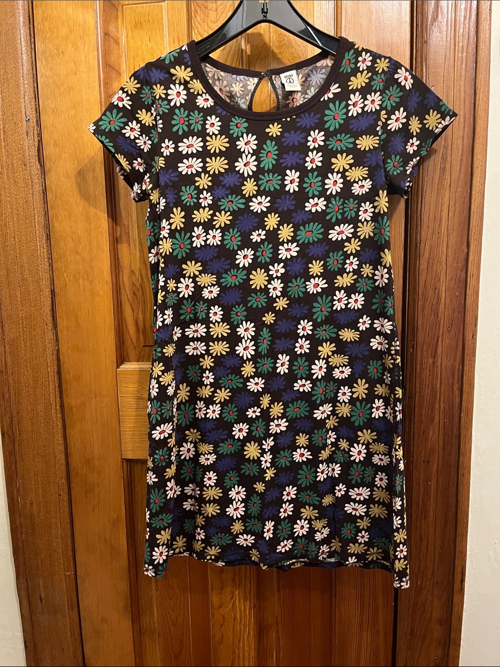 Lucky Brand Black Multi Daisy Print Short Sleeve Dress